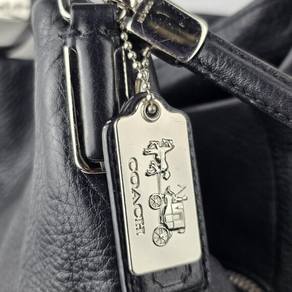 Coach Madison Phoebe Black Pebbled Leather Bag Triple Compartment 14" x 12"x 5" - Picture 7 of 9